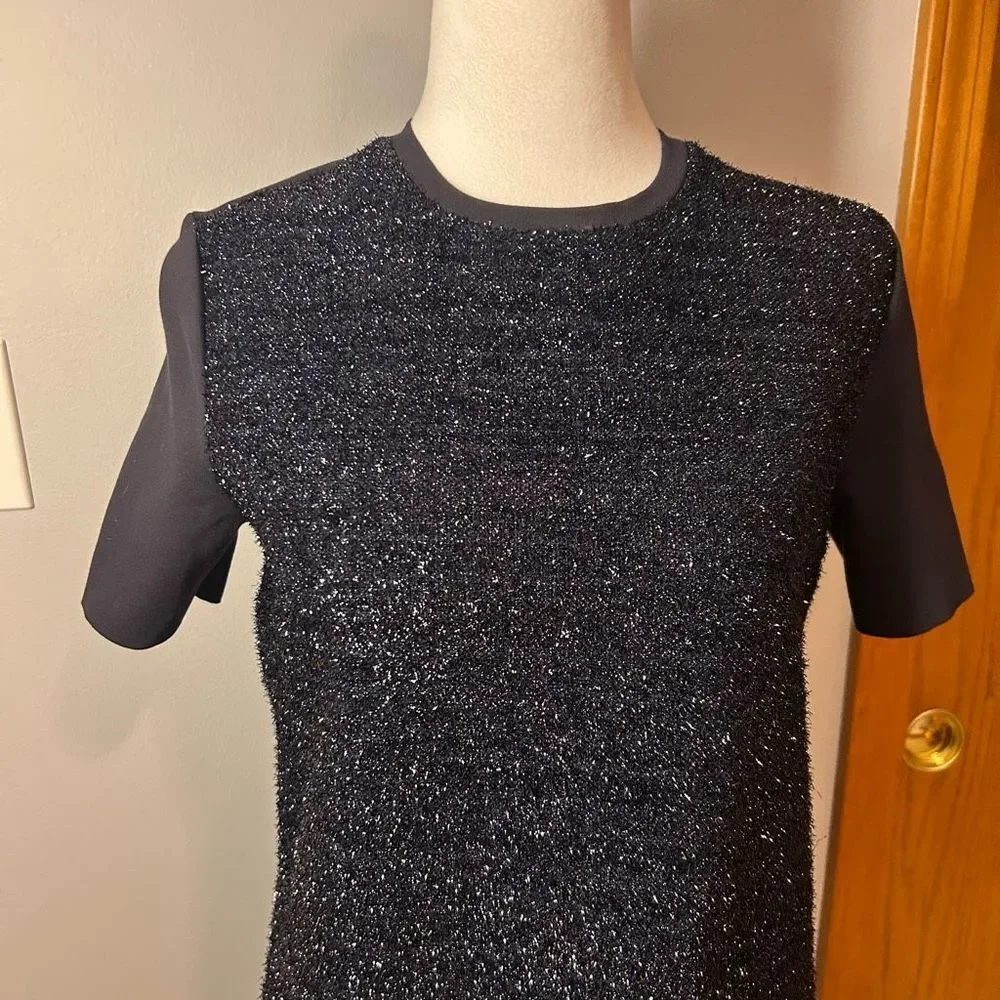 Tory Burch tinsel navy Blue Metallic Boucle Mixed Media Shift Dress‎